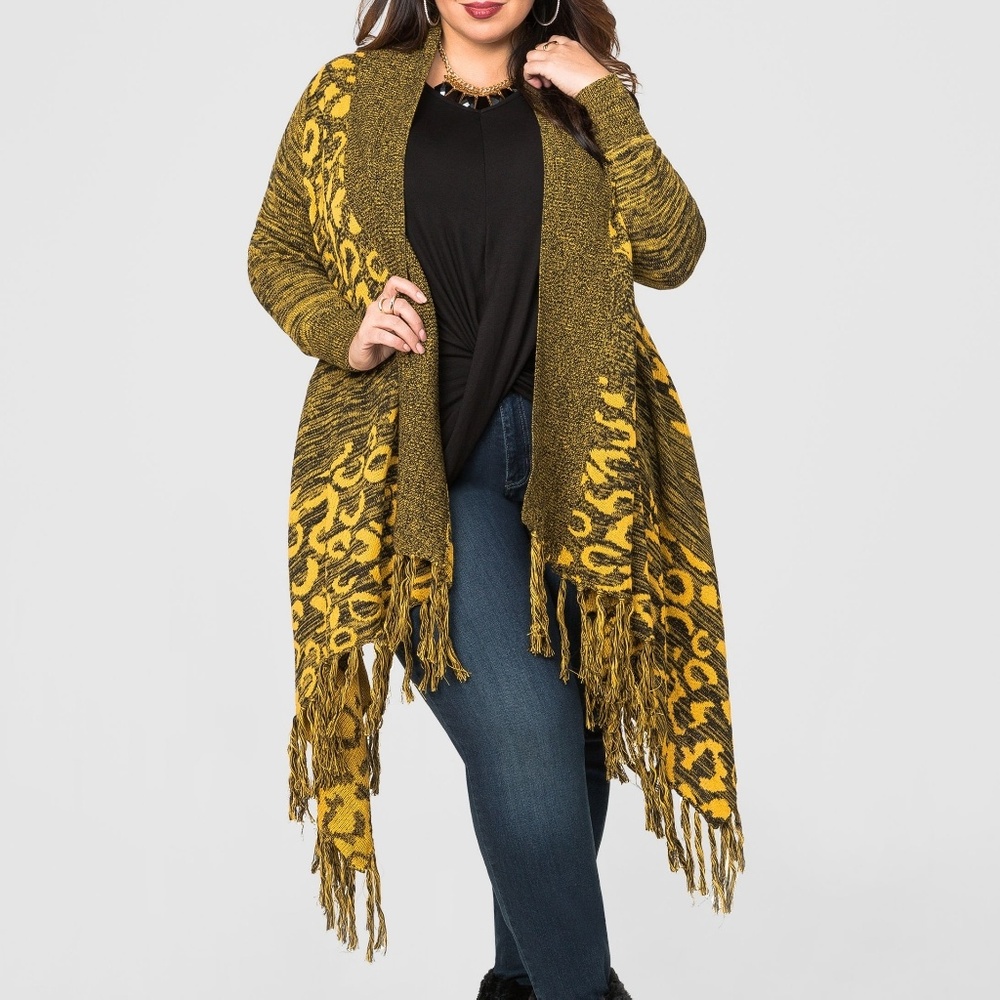 Ashley Stewart Space Dye Animal Cardigan Sweater